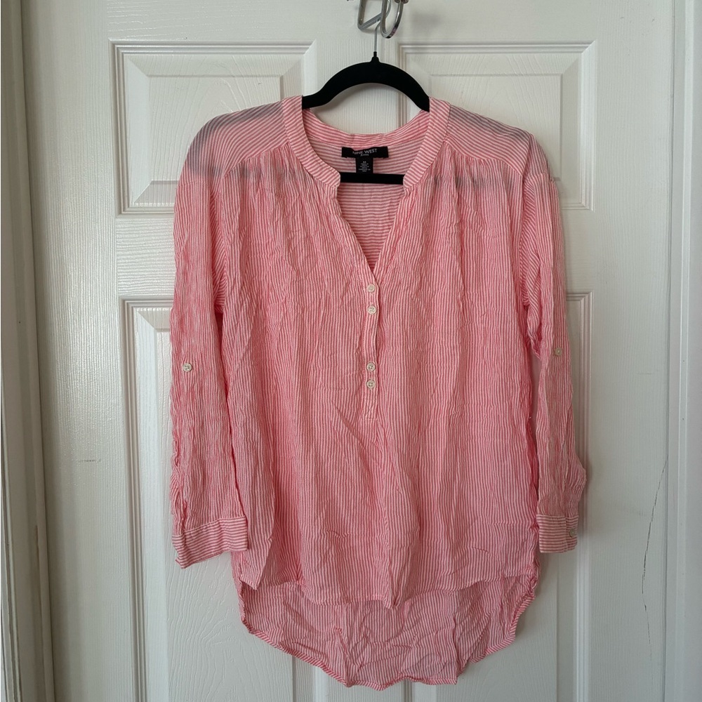 Nine West Jeans Pink Striped Blouse Shirt Medium